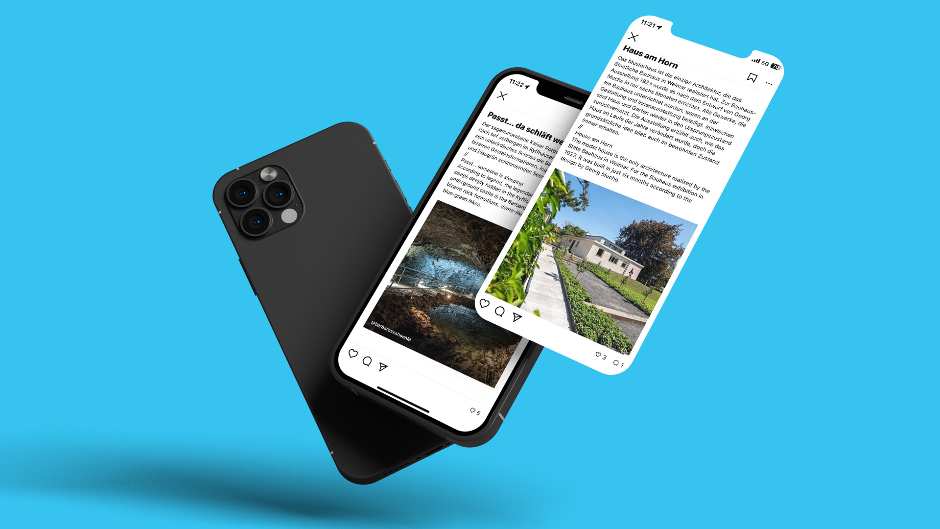 Smartphone-Mockup mit zwei Screenshots von Instagram-Guides
